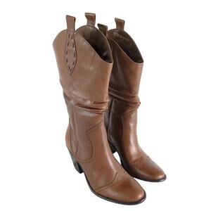 BCBGeneration Women's 8B Brown Leather Slouch Western Boots Mid-Calf 3" Heel
